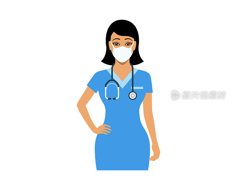 Young female nurse wearing protective medical face mask